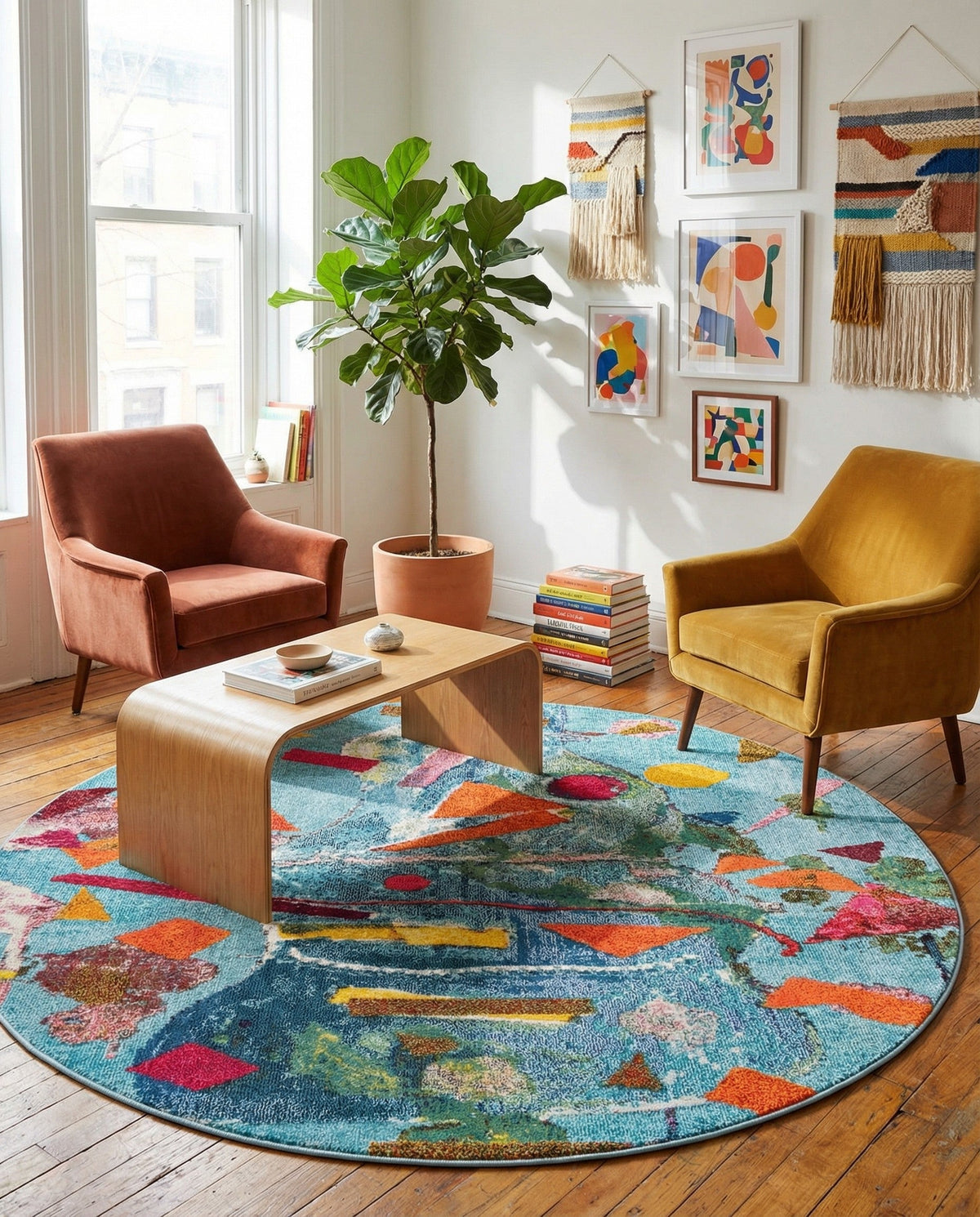 Colorburst Oasis Collection Area Rug -  Fresco Round Aqua  lifestyle 82