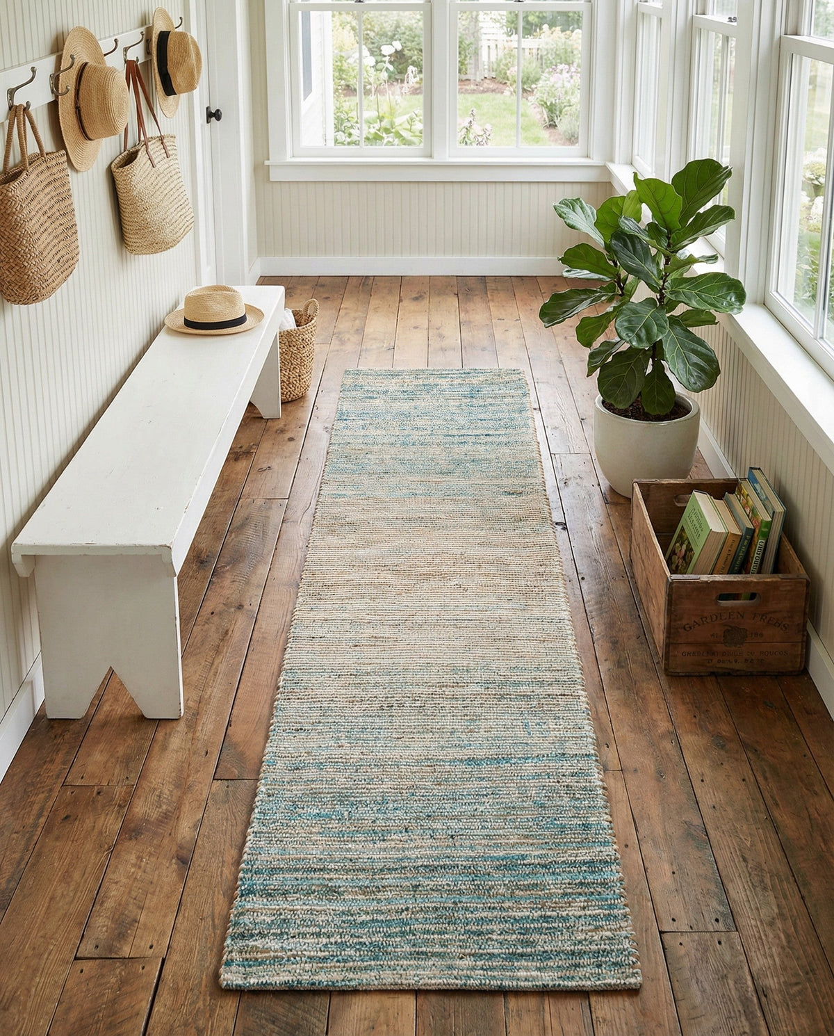 Savannah Threads Collection Area Rug -  Gobi Runner Ivory and Blue  lifestyle 98
