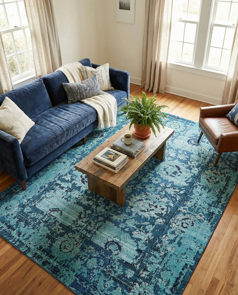 Chateau Elegance Collection Area Rug -  Louvre Rectangle Blue  lifestyle 23