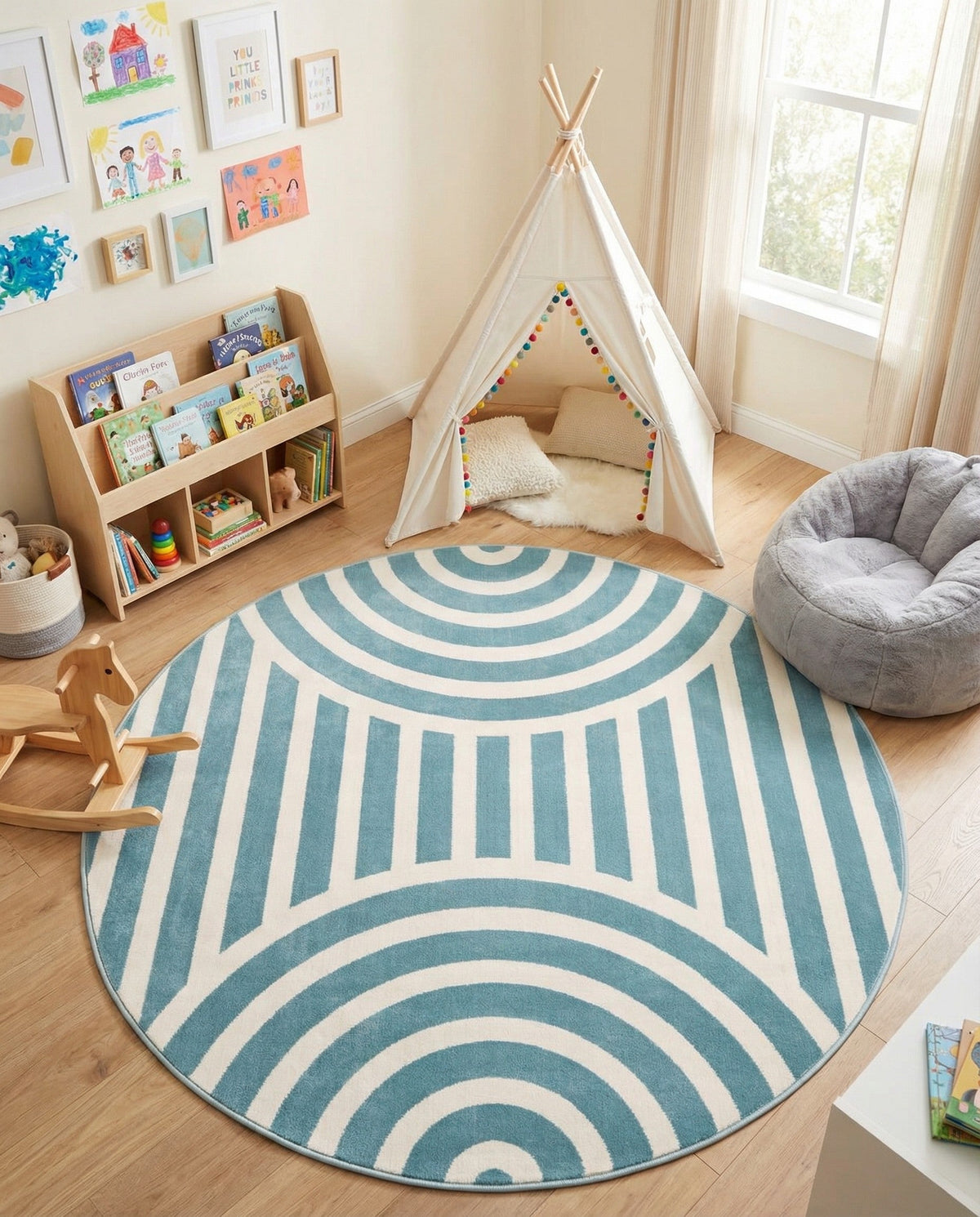 Wonder Tykes Collection Area Rug -  Joydale Round Sky blue  lifestyle 158