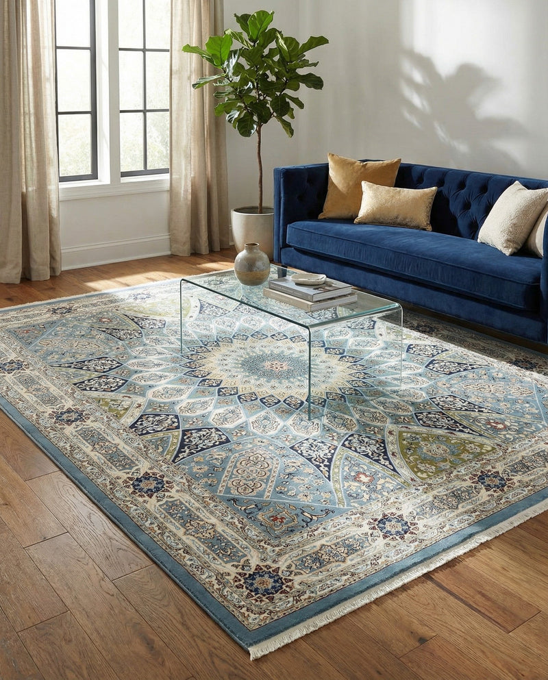 Persian Elegance Collection Area Rug -  Hamedan (Blue) Rectangle Blue  lifestyle 18