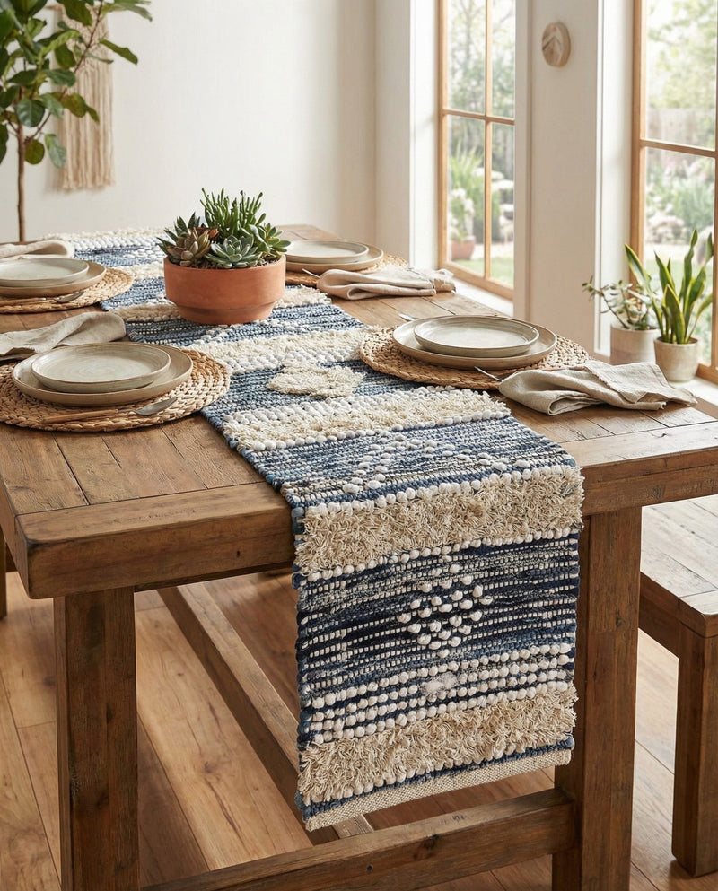 Cotton Punjab Passage Collection Area Rug - Amritsar Table Runner Ivory  lifestyle 49