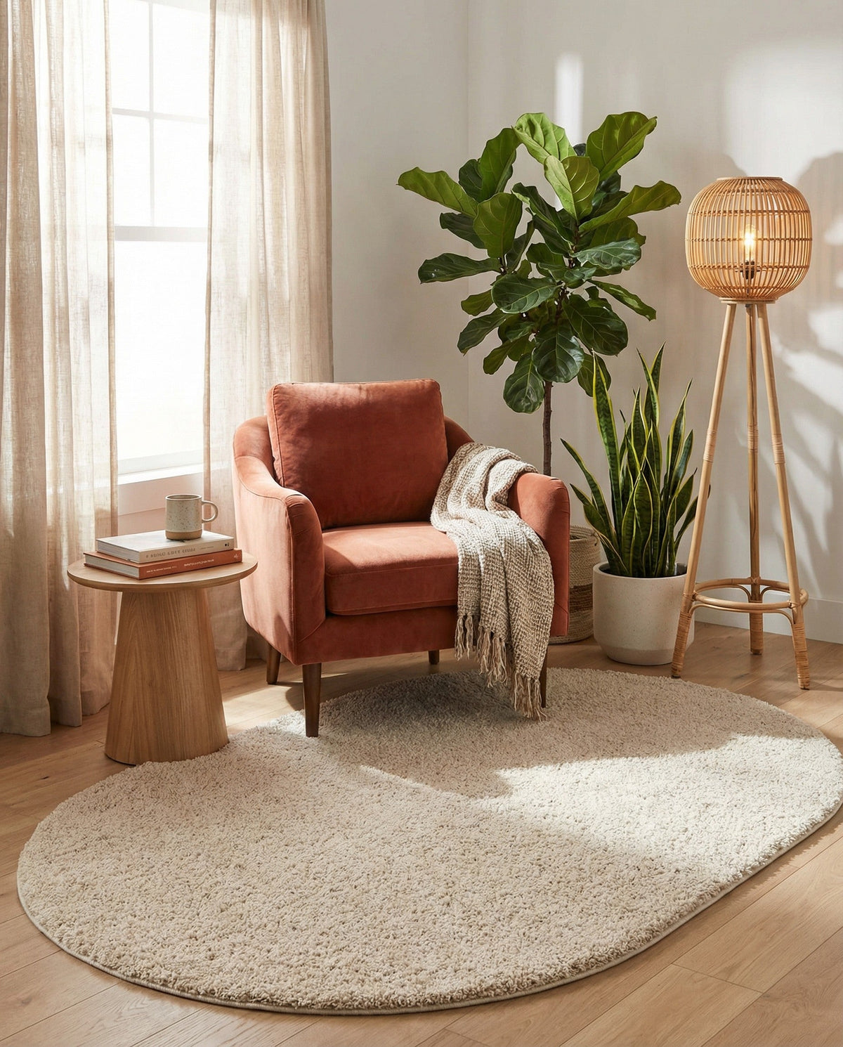 Cozy Comfort Shag Collection Area Rug - Haven (Oatmeal Beige) Oval Oatmeal Beige  lifestyle 97