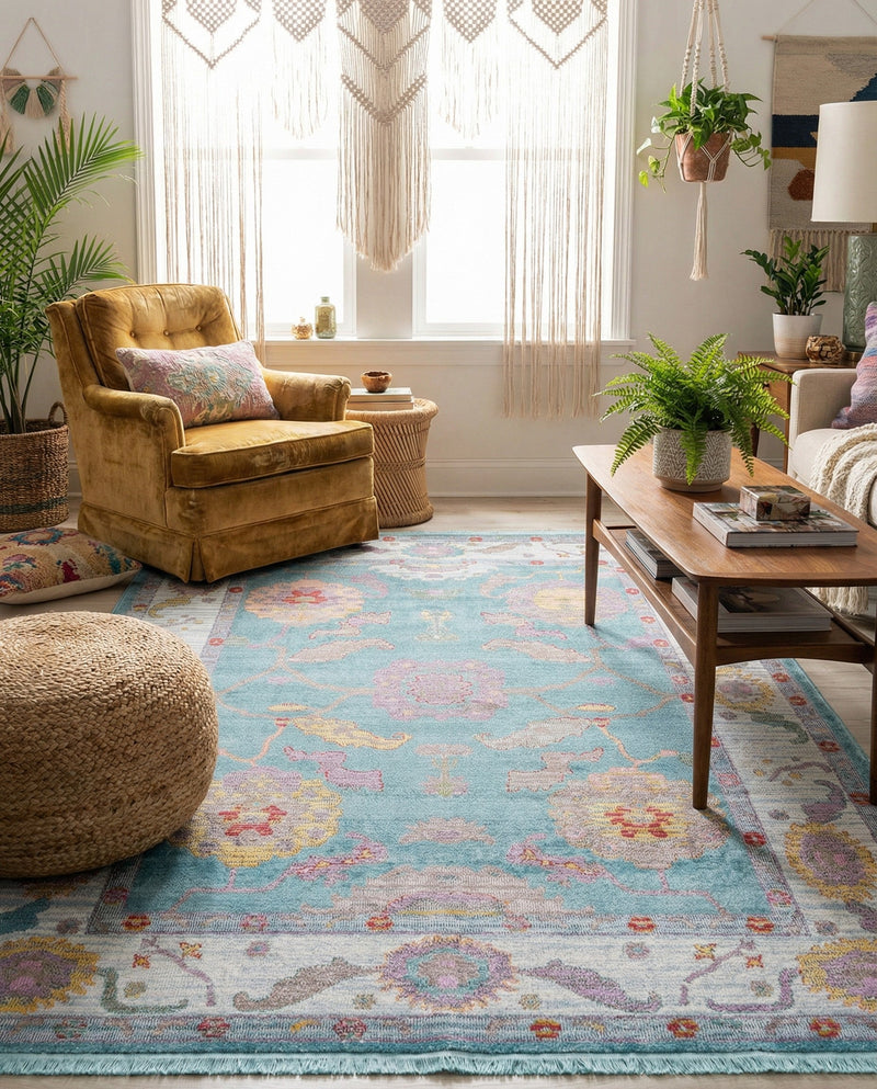 Arcadia Rugs Collection Area Rug - Eden (Aqua and Blue) Rectangle Aqua and Blue  lifestyle 3