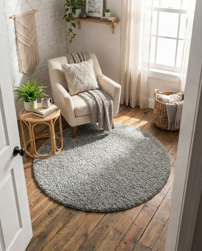 Cozy Comfort Shag Collection Area Rug - Haven (Cloud Gray) Round Cloud Gray  lifestyle 71
