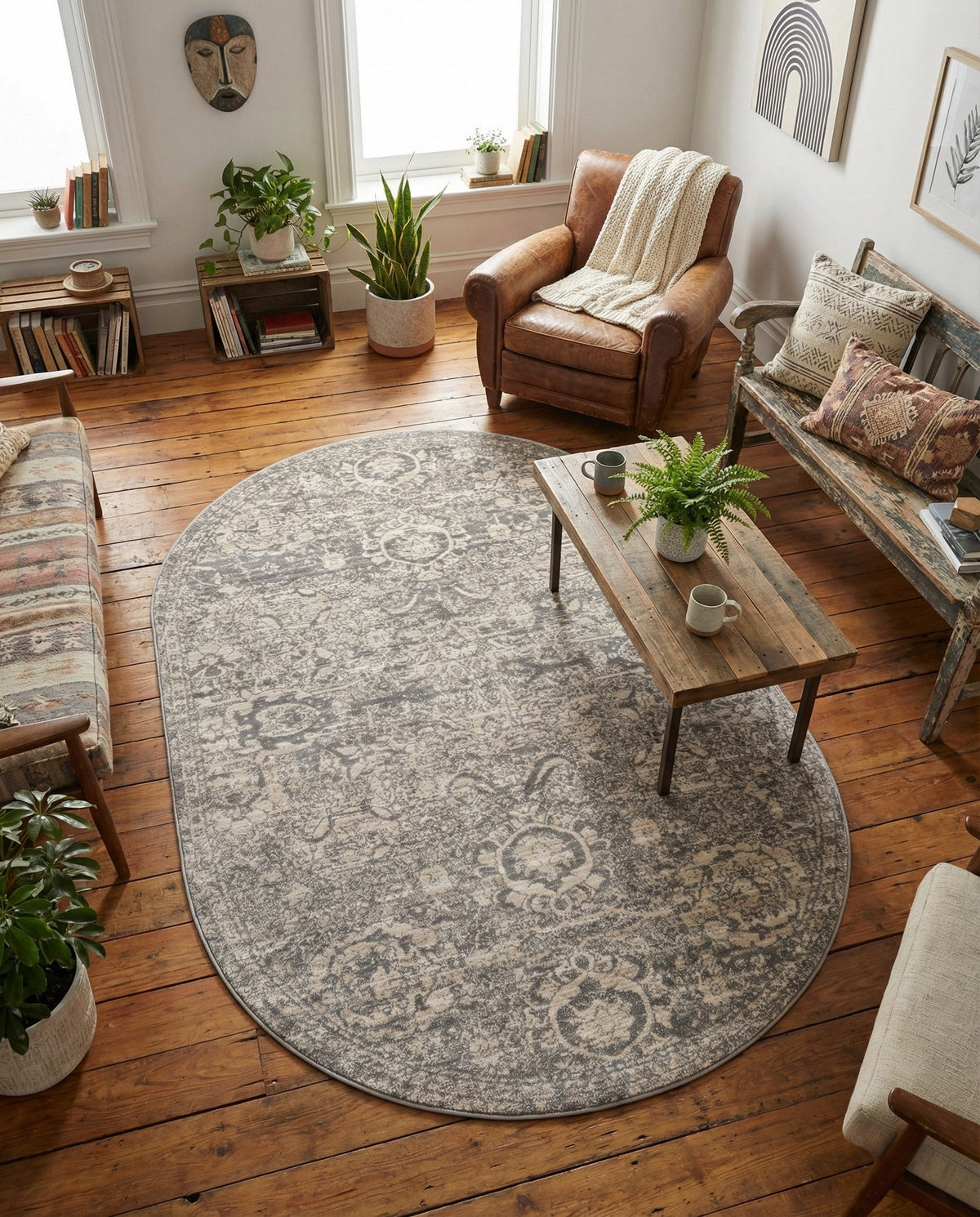 Seville Stripes Collection Area Rug -  Cordoba (Gray) Oval Gray  lifestyle 27