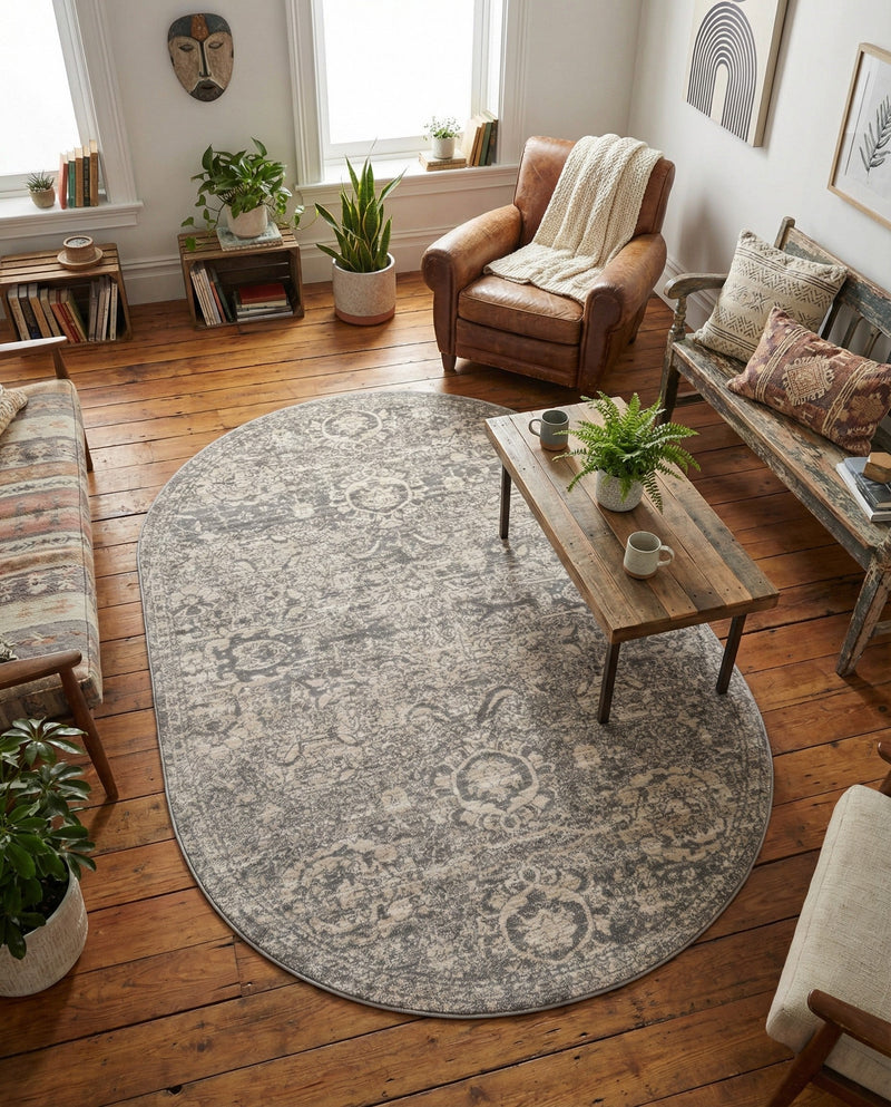 Seville Stripes Collection Area Rug -  Cordoba (Gray) Oval Gray  lifestyle 27