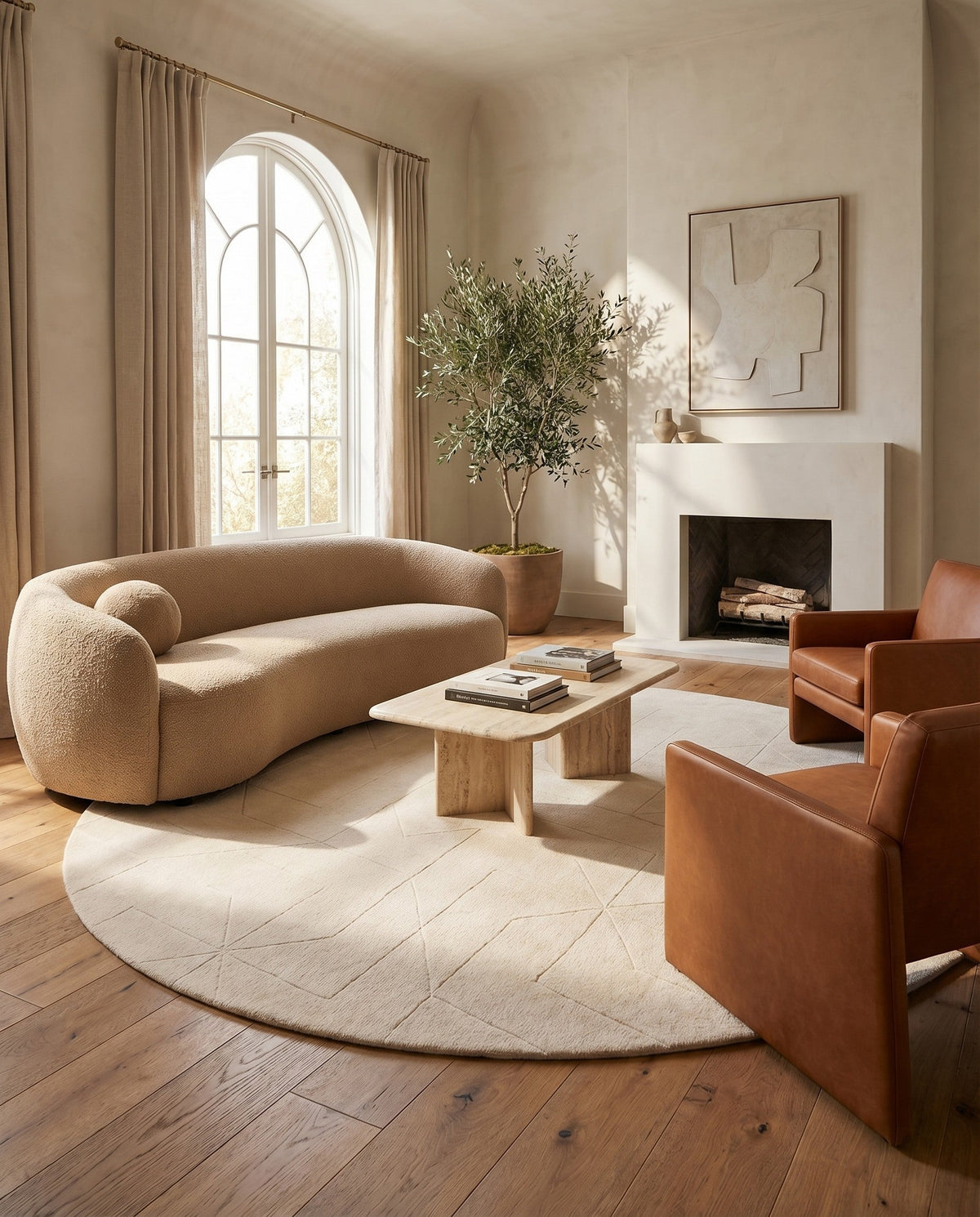 Nordic Loom Geometric Collection Area Rug - Oslo Round Pearl Ivory  lifestyle 150