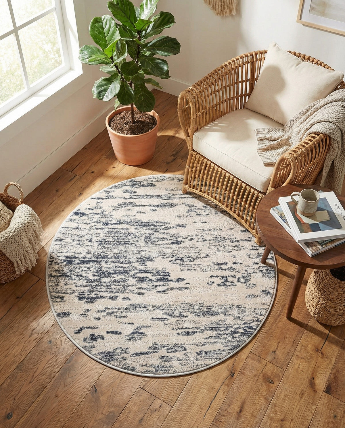 Serenity Sands Collection Area Rug - Dunescape Round Gray  lifestyle 143