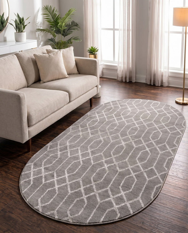 Hollywood Luxe Collection Area Rug - Sunset (Gray Silver) Oval Gray Silver  lifestyle 61
