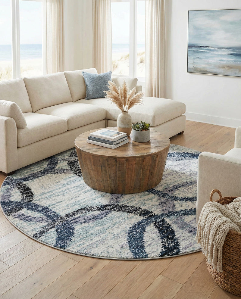 Santa Fe Trails Collection Area Rug -  Taos Round Ivory  lifestyle 32