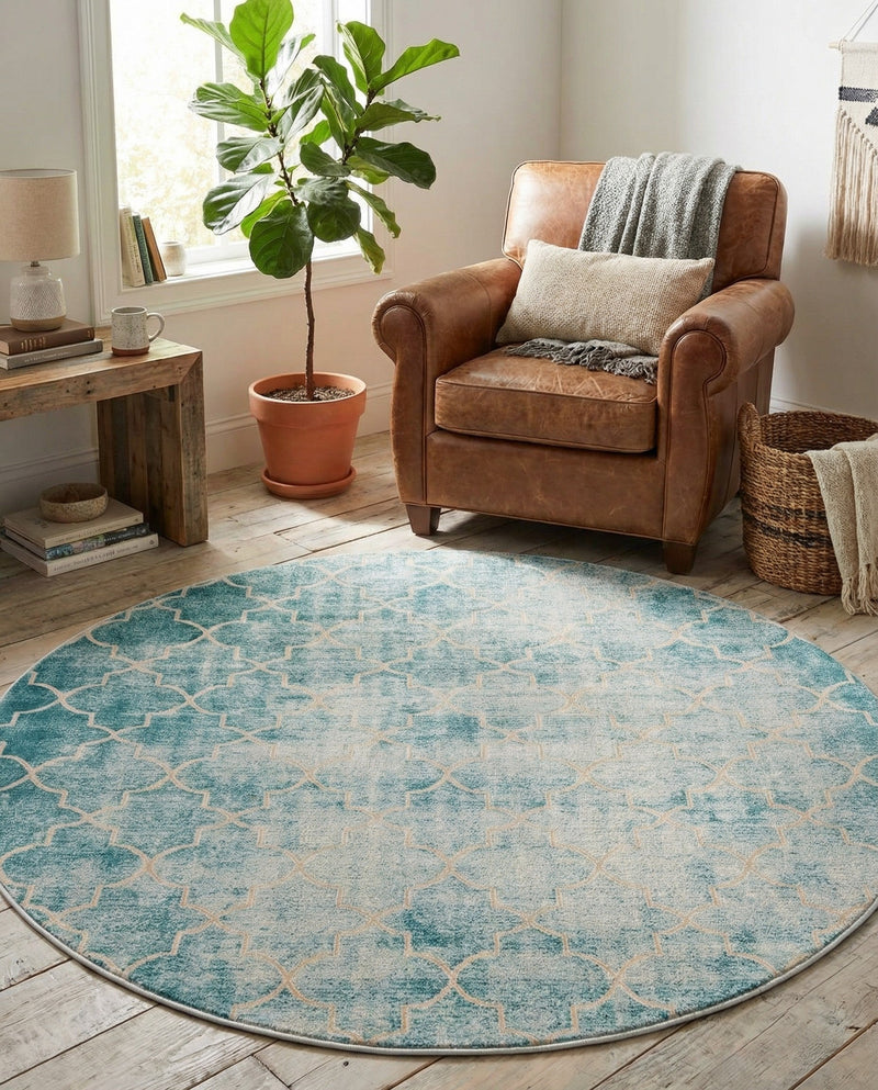 Metro Heights Collection Area Rug -  Midtown Round Teal  lifestyle 45