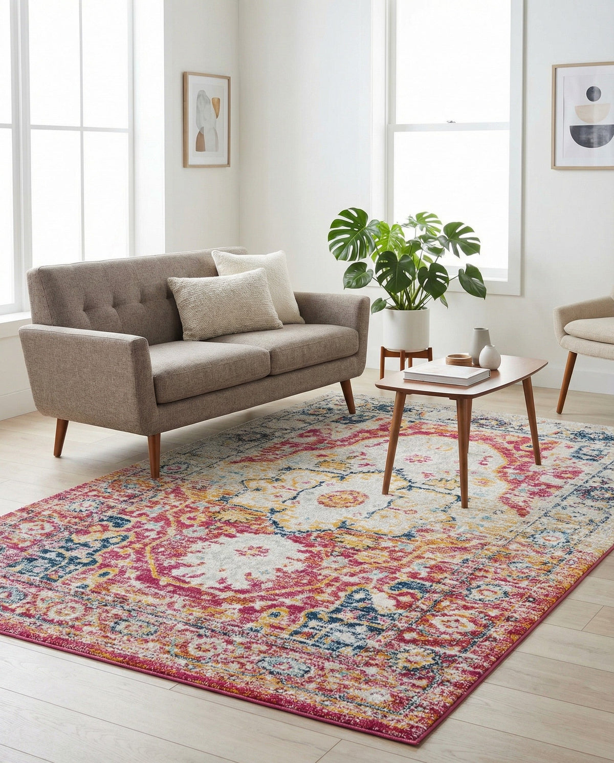 Parisian Elegance Collection Area Rug - Versailles (Pink Gray) Rectangle Pink Gray  lifestyle 7