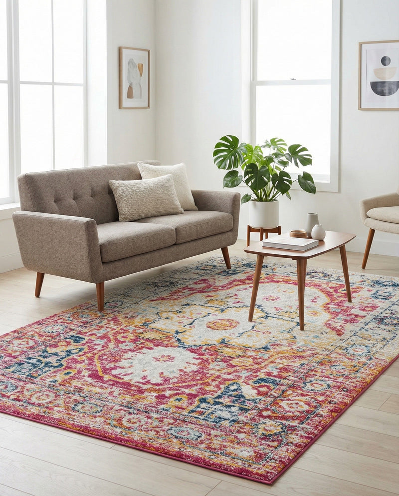 Parisian Elegance Collection Area Rug - Versailles (Pink Gray) Rectangle Pink Gray  lifestyle 7