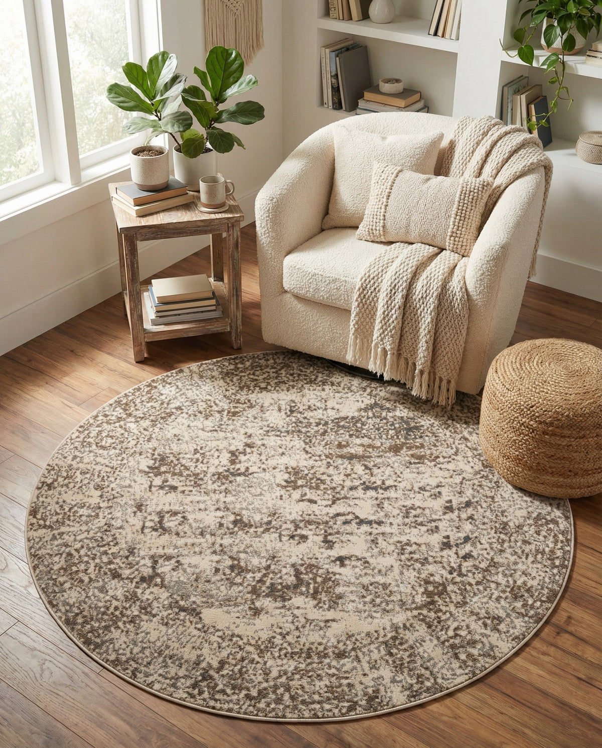 Gobi Sands Collection Area Rug -  Badain Round Cream  lifestyle 84