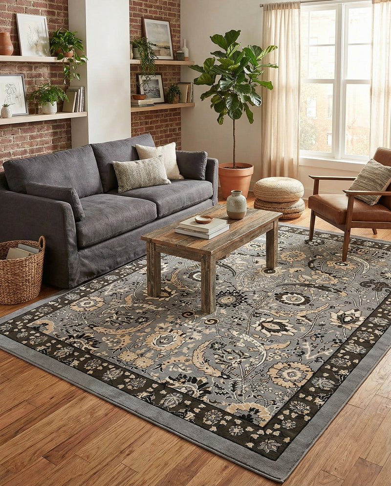 Tabriz Tapestry Collection Area Rug - Sahand (Dark Gray) Rectangle Dark Gray  lifestyle 16