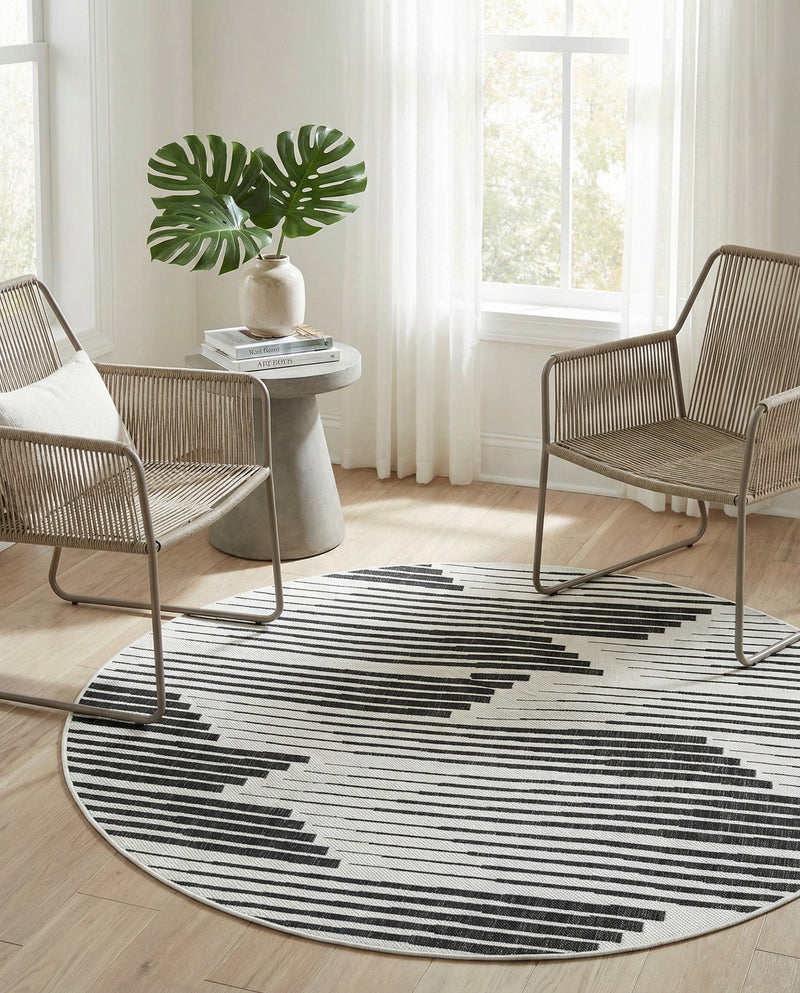 Urban Terrace Collection Area Rug -  Bronx Round Black and White  lifestyle 35