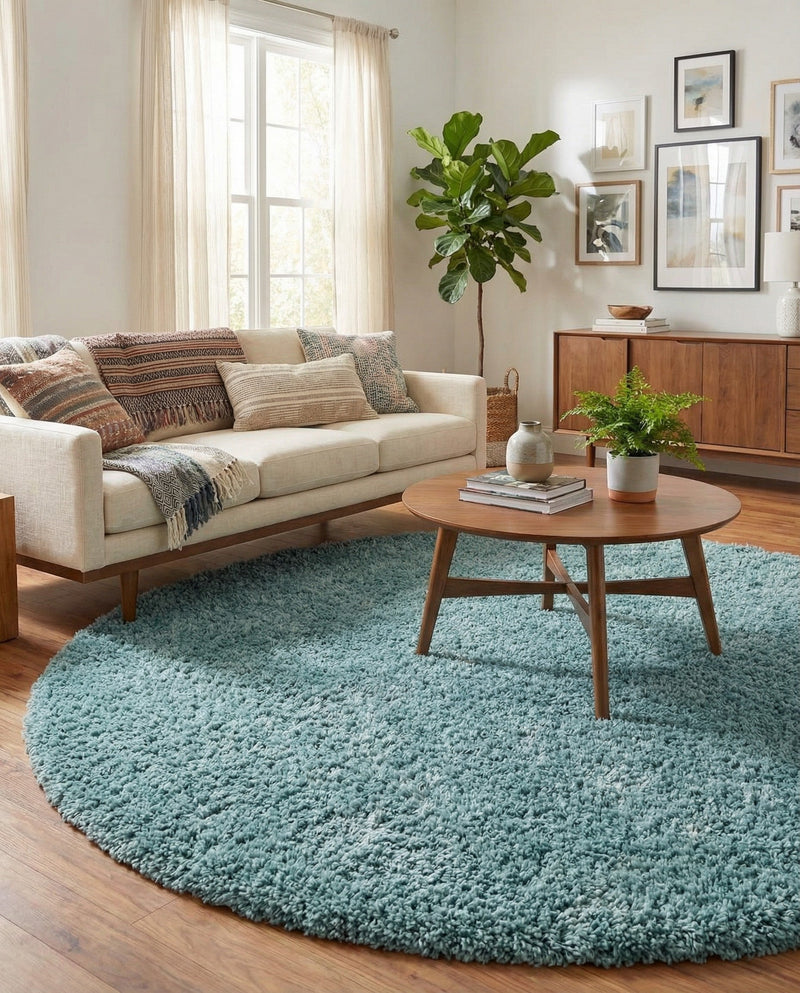 Plush Oasis Collection Area Rug - Serenity (Light Slate Blue) Round Light Slate Blue  lifestyle 74