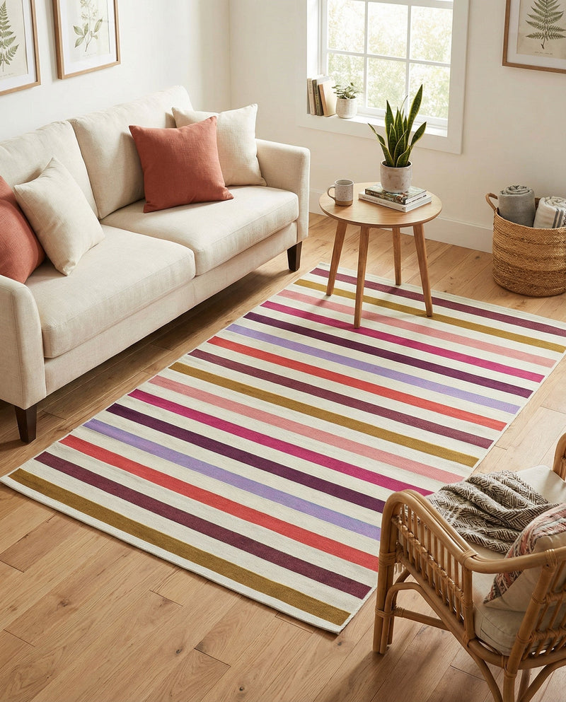 Seaside Stripes Collection Area Rug - Azul Rectangle White  lifestyle 10