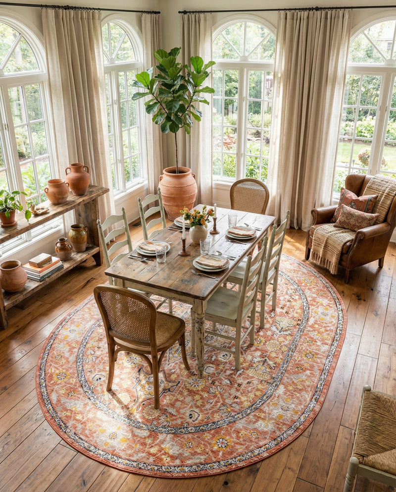 Seville Stripes Collection Area Rug - Cadiz (Brick Red) Oval Brick Red  lifestyle 72