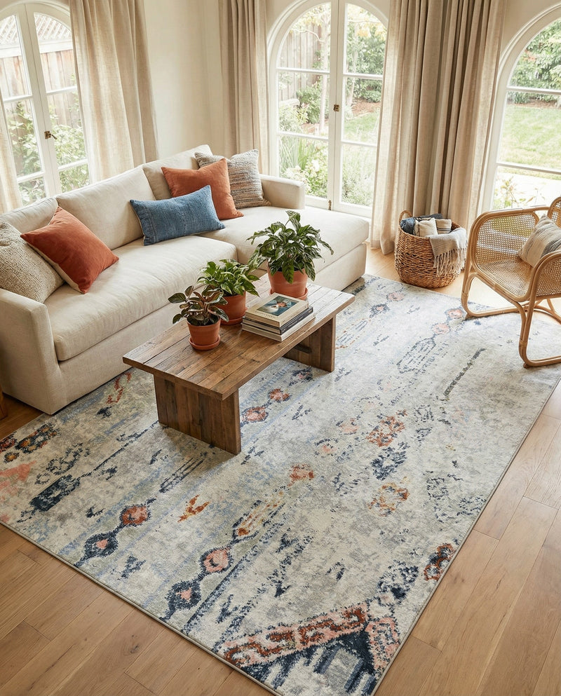 Aegean Elegance Washables Collection Area Rug -  Zakynthos Rectangle Ivory Gray  lifestyle 32
