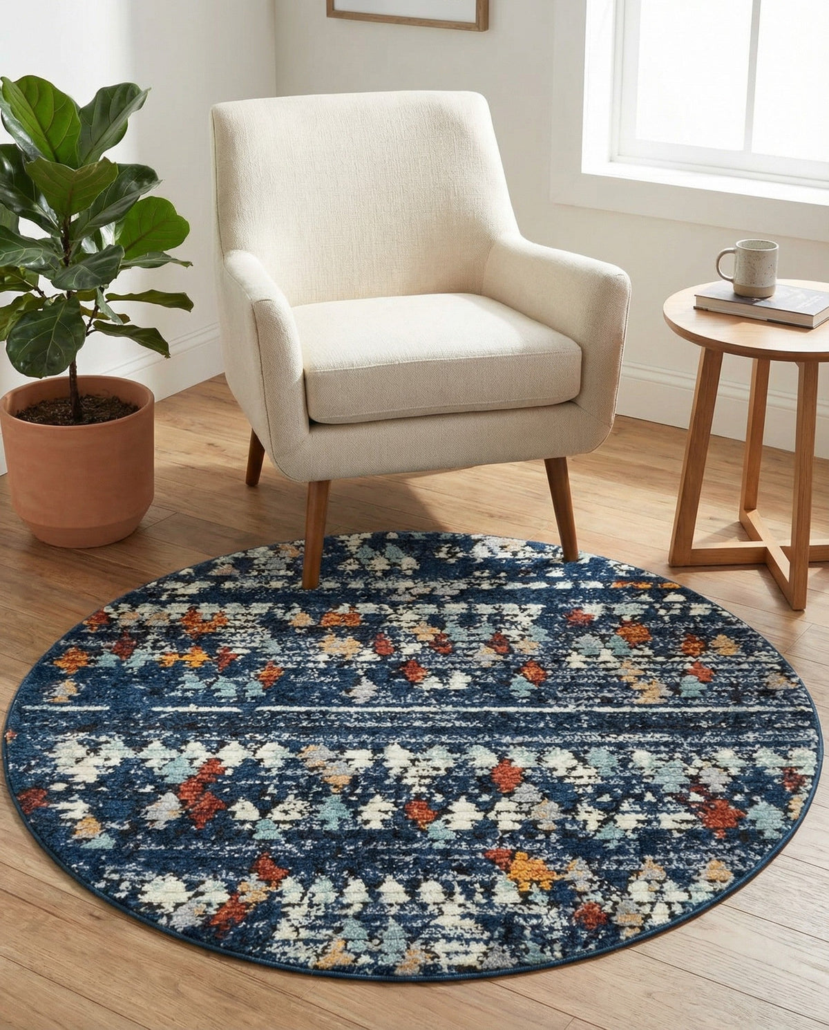 Tangier Treasures Collection Area Rug -  Marrakech Round Navy Blue  lifestyle 140