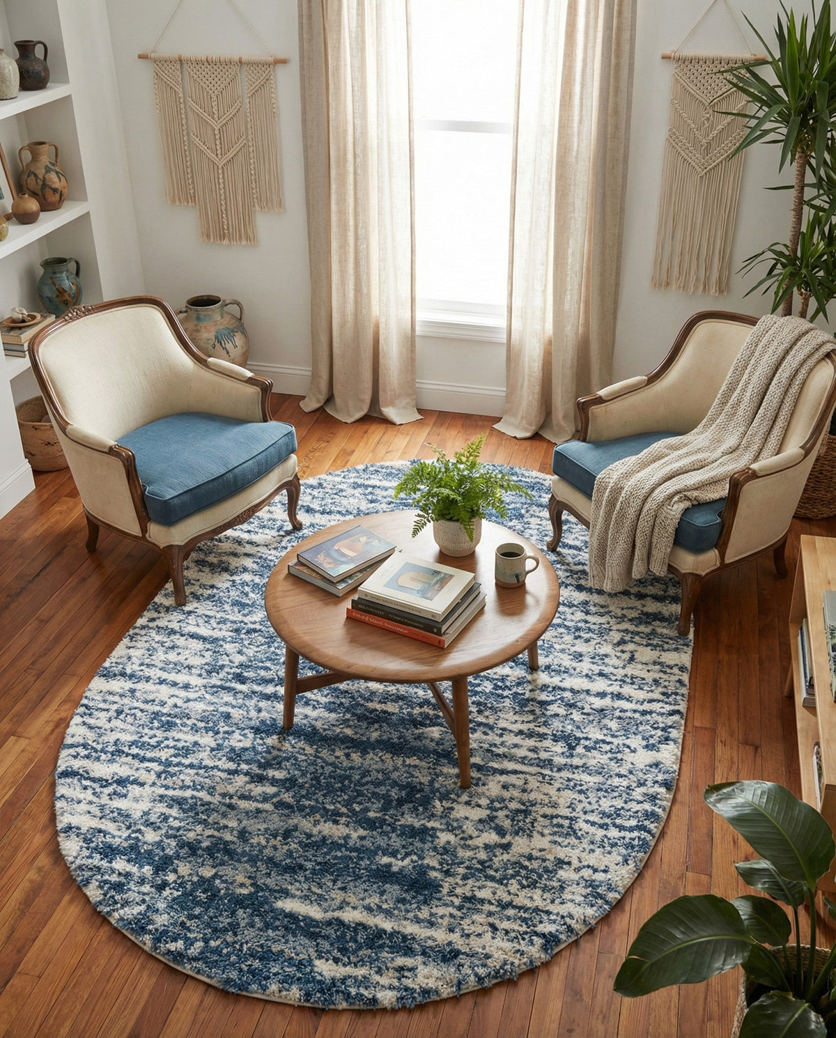 Tranquil Tides Shag Collection Area Rug - Marina Oval Blue  lifestyle 204