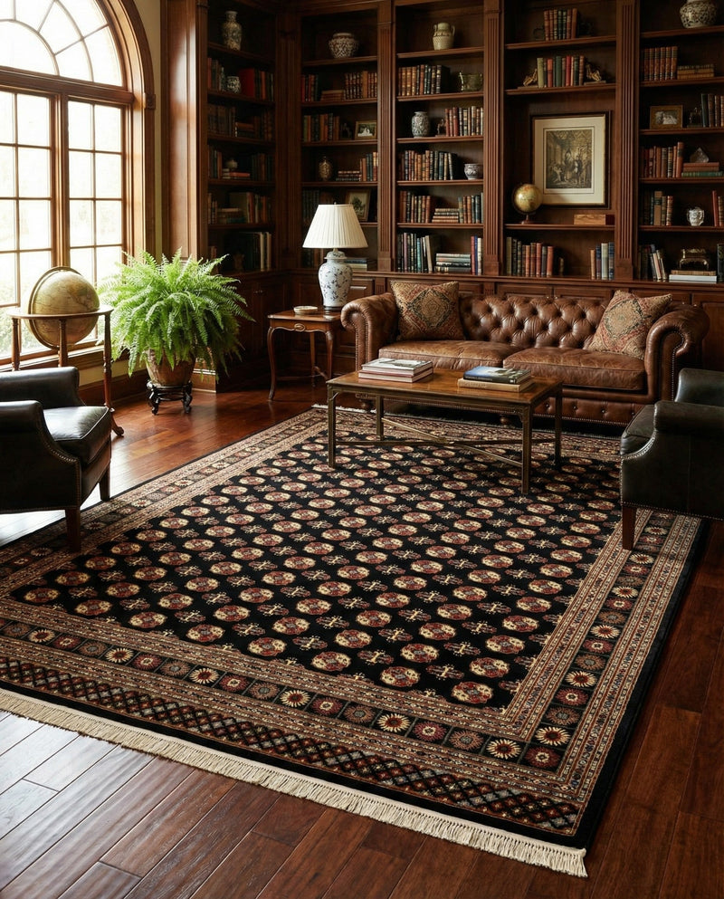 Samarkand Elegance Collection Area Rug -  Margilan (Black) Rectangle Black  lifestyle 5