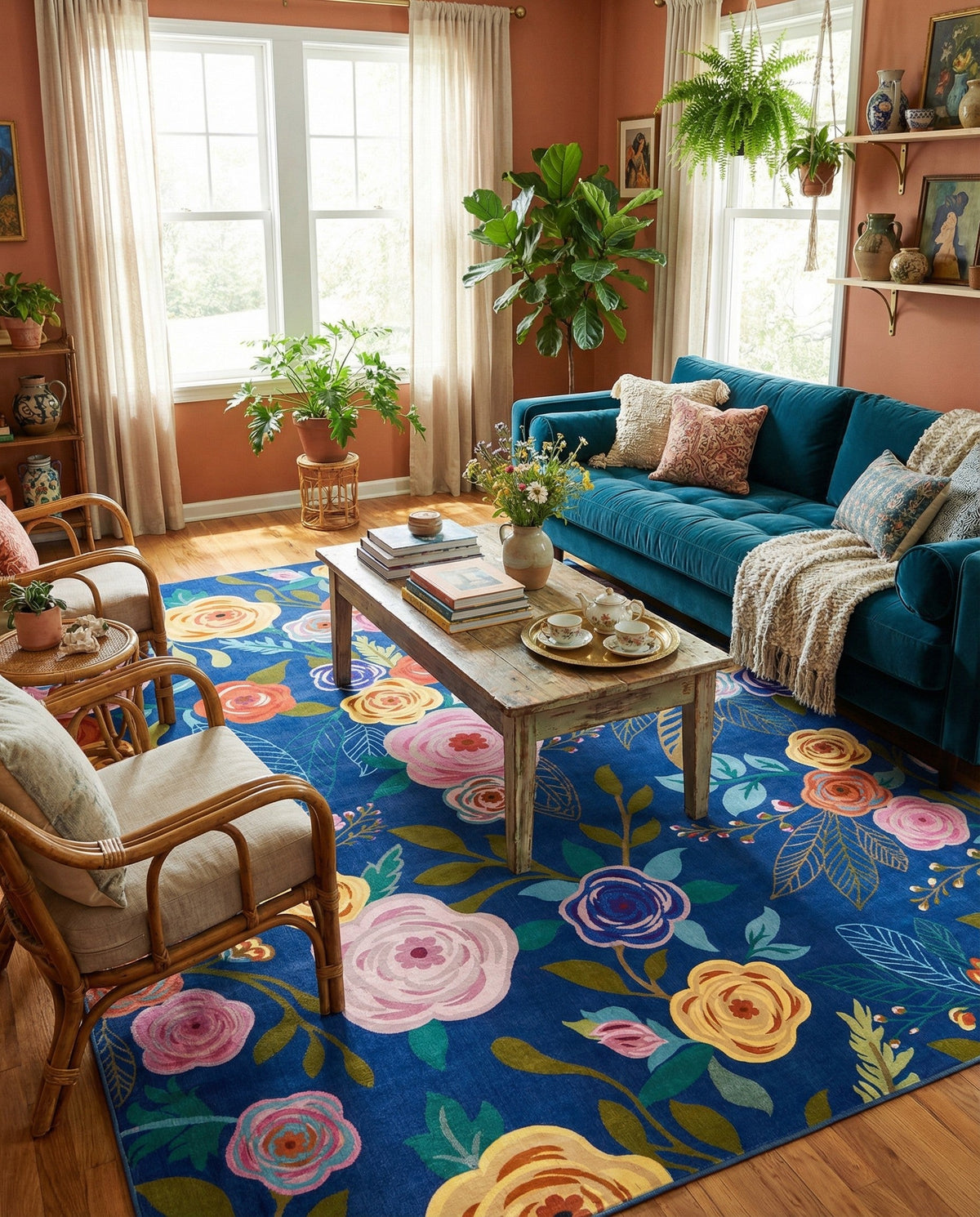 Meadow Breeze Collection Area Rug -  Petal Rectangle Blue  lifestyle 43