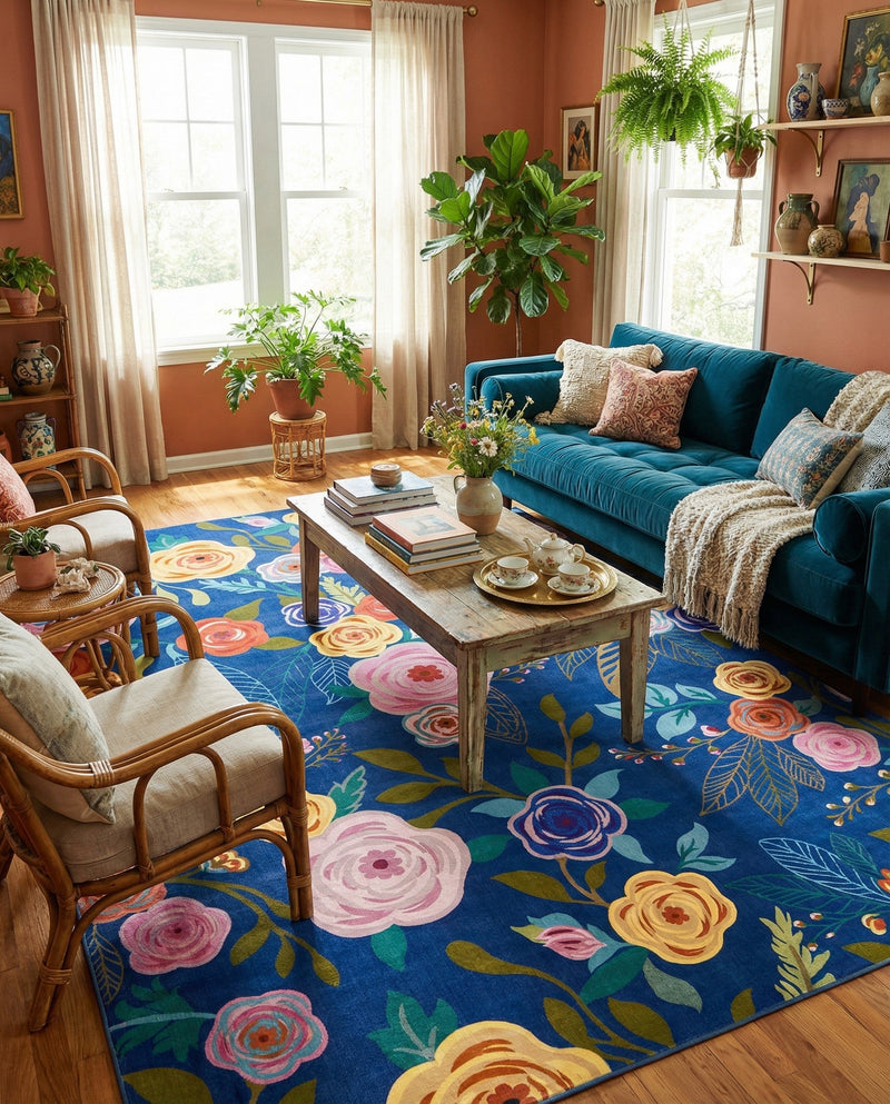 Meadow Breeze Collection Area Rug -  Petal Rectangle Blue  lifestyle 43