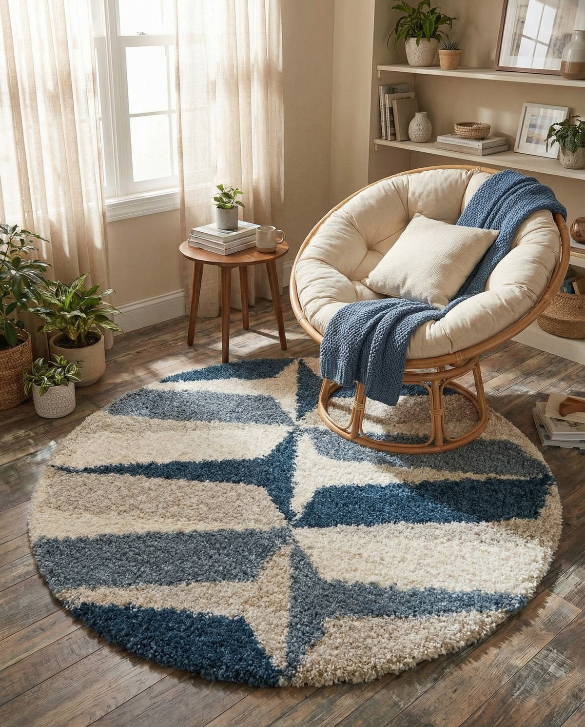 Cozy Cove Shag Collection Area Rug -  Tidewater Round Blue  lifestyle 95