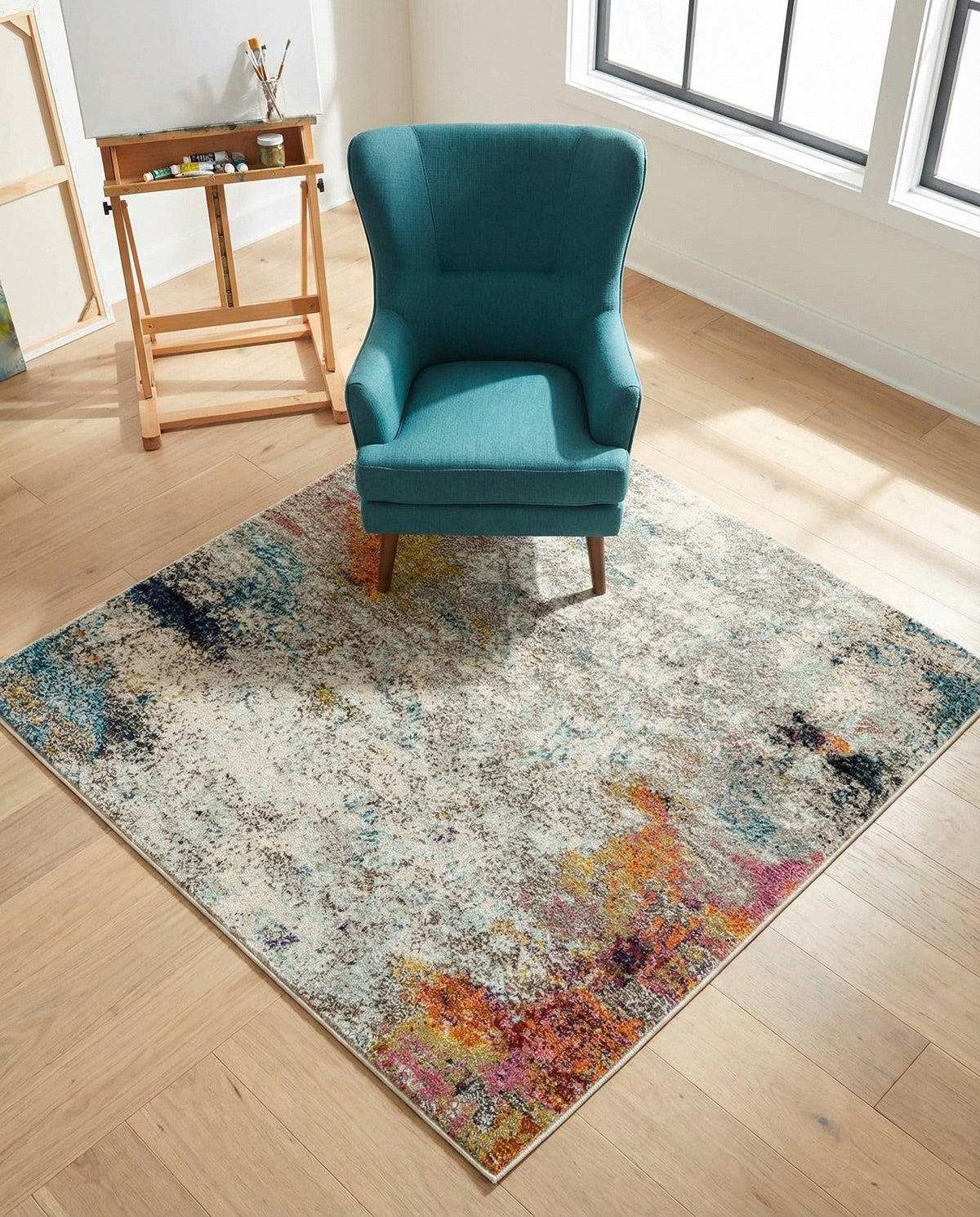 Chromatic Oasis Collection Area Rug -  Azure Square Beige  lifestyle 90