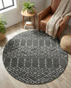 Marrakesh Lattice Collection Area Rug - Casablanca (Charcoal Gray) Round Charcoal Gray  lifestyle 62