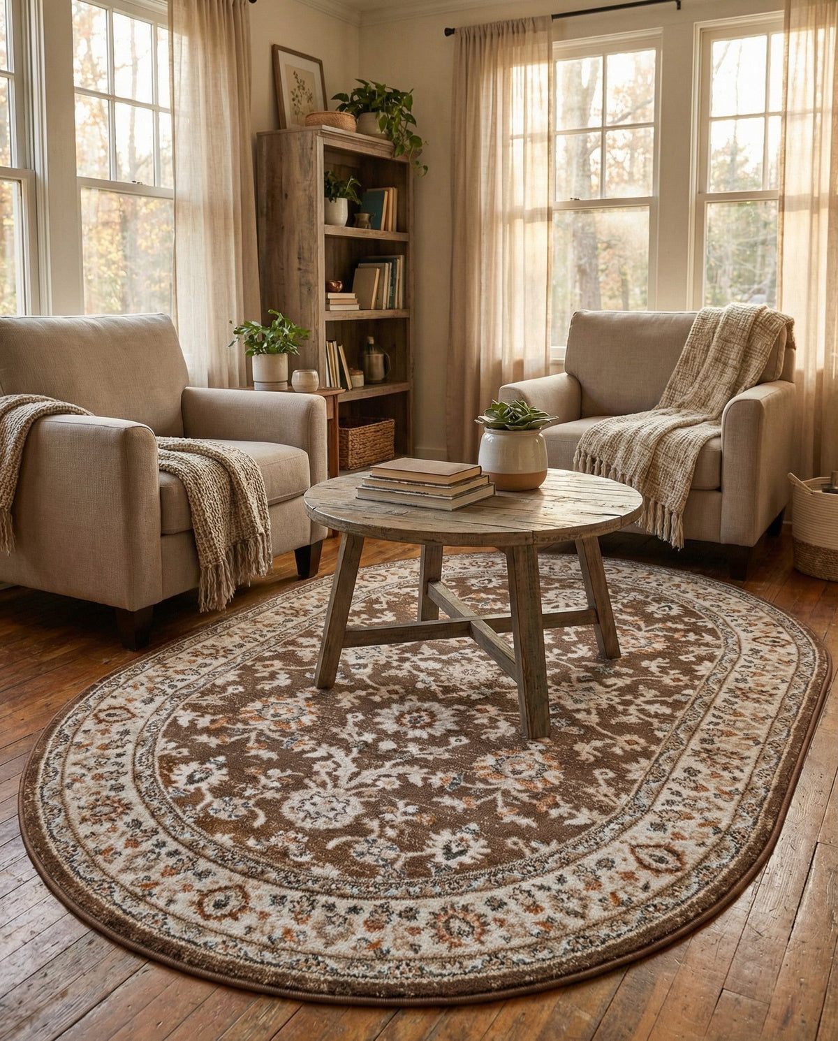 Savannah Elegance Collection Area Rug - Augusta (Brown) Oval Brown  lifestyle 88