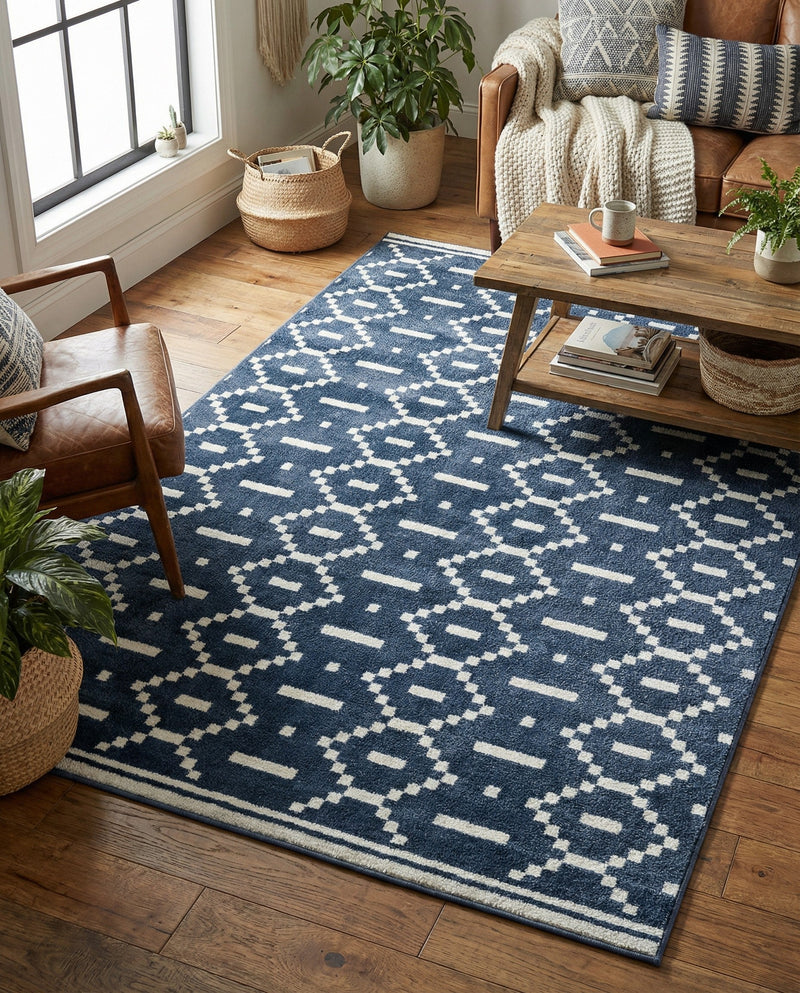 Copenhagen Edge Collection Area Rug -  Tivoli Rectangle Blue  lifestyle 49