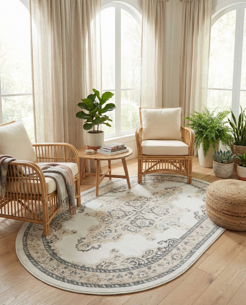 Beverly Grove Collection Area Rug -  Fairfax (Ivory) Oval Ivory  lifestyle 60