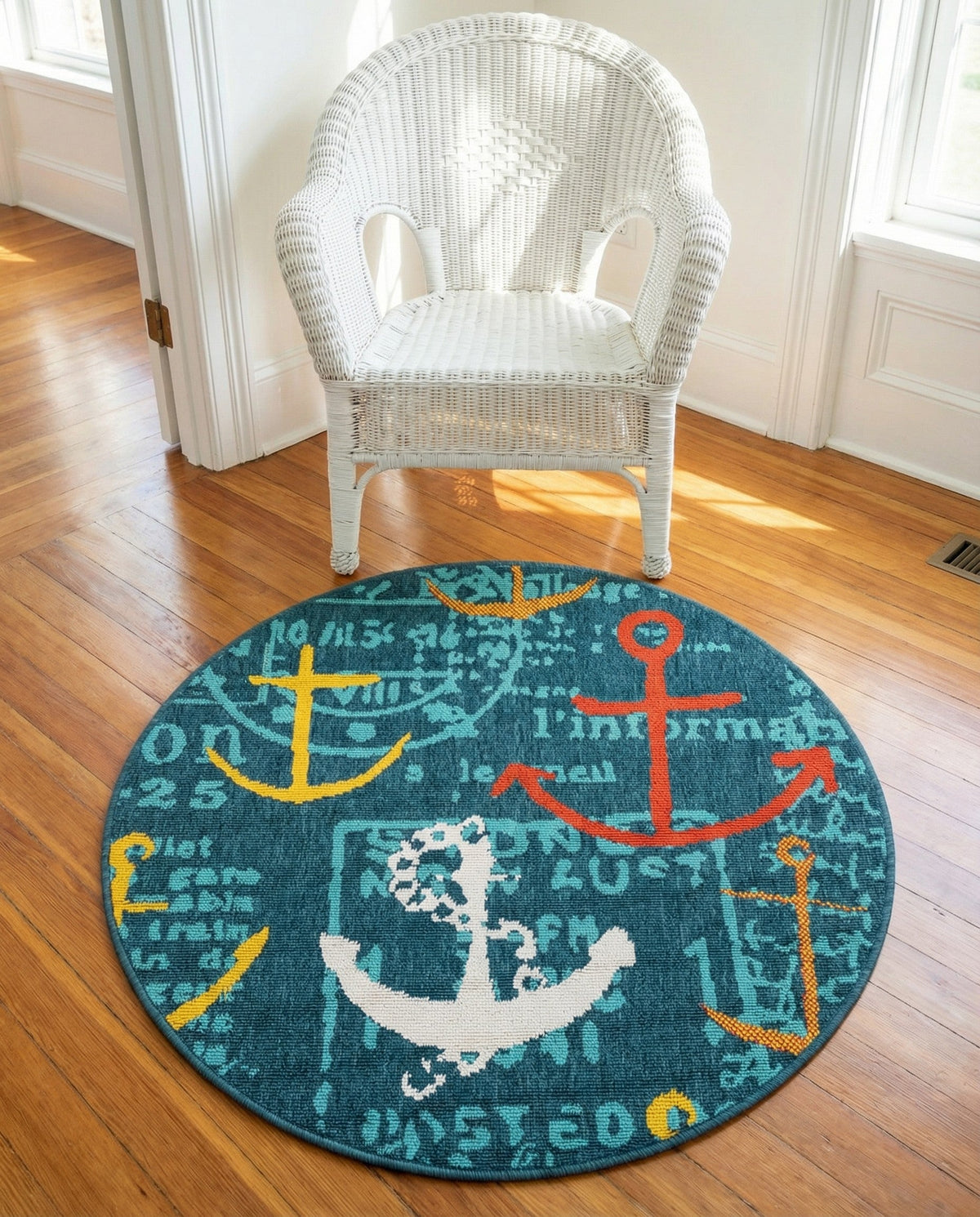 Seaside Haven Rugs Collection Area Rug -  Lighthouse Round Navy Blue  lifestyle 81