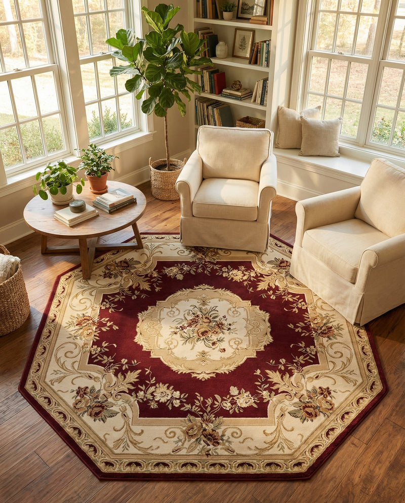 Versailles Elegance Collection Area Rug -  Louveciennes (Red) Octagon Red  lifestyle 52