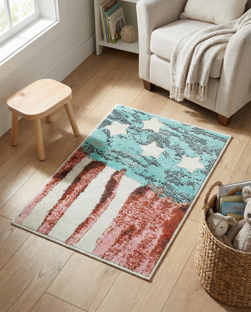 Wonder Tykes Collection Area Rug -  Zany Rectangle Red and Blue  lifestyle 3