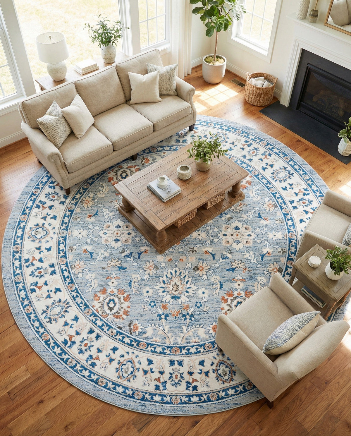 Savannah Elegance Collection Area Rug - Augusta (Aqua Blue) Round Aqua Blue  lifestyle 118