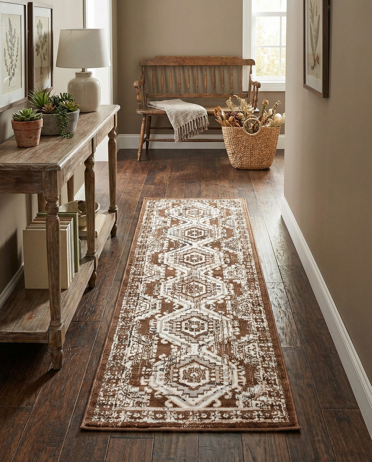 Savannah Elegance Collection Area Rug -  Tybee (Brown) Runner Brown  lifestyle 88