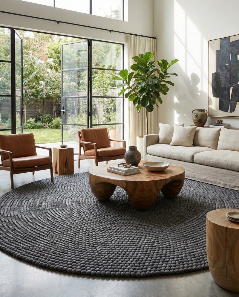 Woolen Sphere Collection Area Rug - Orbsburg (Gray) Round Gray  lifestyle 56