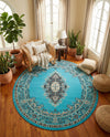 Tabriz Tapestry Collection Area Rug - Azerbaijan (Turquoise) Round Turquoise  lifestyle 42