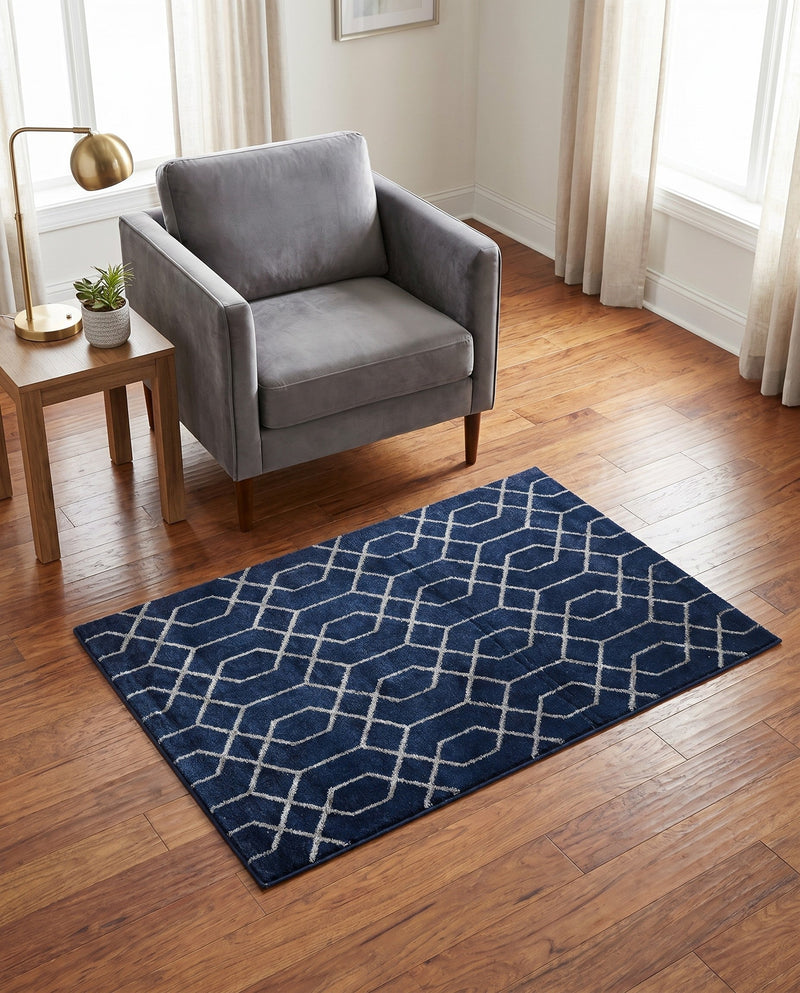 Hollywood Luxe Collection Area Rug - Sunset (Navy Blue Silver) Rectangle Navy Blue Silver  lifestyle 7