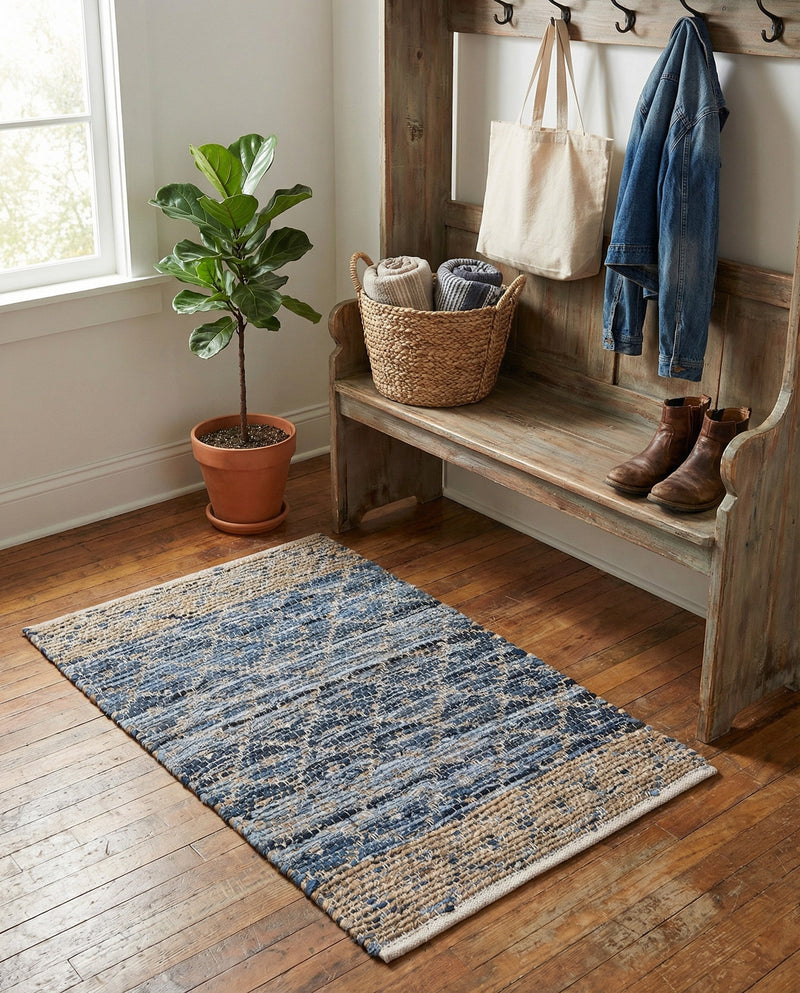 Tulum Trellis Collection Area Rug - Shoreline Rectangle Denim blue  lifestyle 43