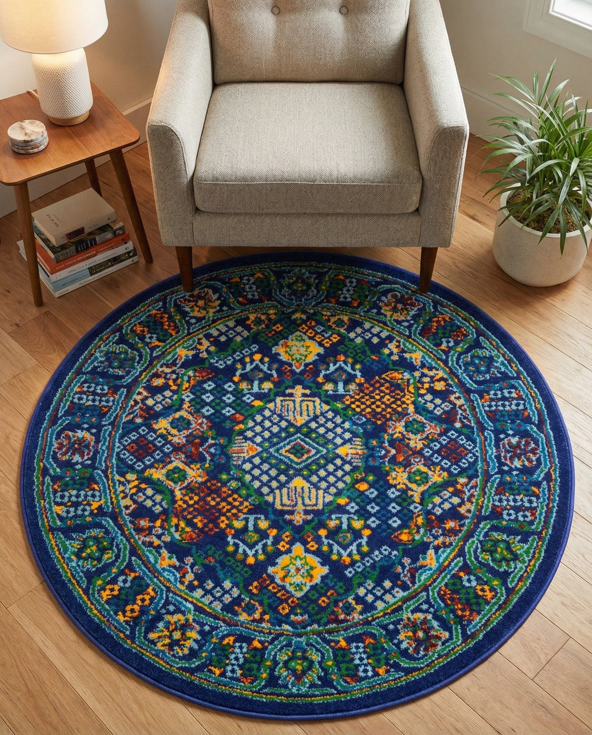Caribbean Cove Collection Area Rug -  Mustique Round Navy Blue  lifestyle 156