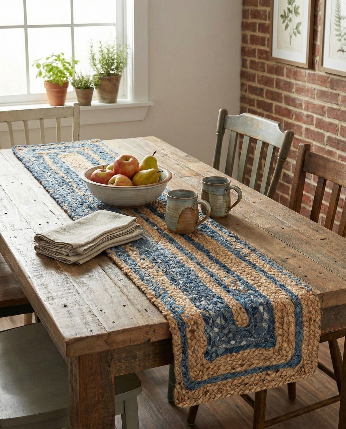 Woven Udaipur Collection Area Rug - Sahara Table Runner Blue and Natural  lifestyle 95
