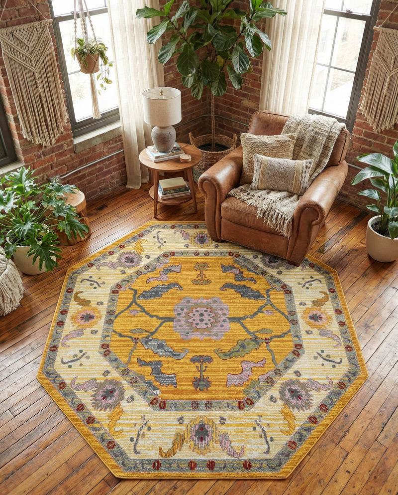 Arcadia Rugs Collection Area Rug - Eden (Yellow) Octagon Yellow  lifestyle 47