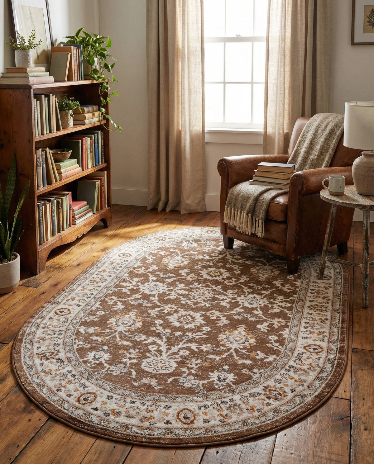 Savannah Elegance Collection Area Rug - Augusta (Brown) Oval Brown  lifestyle 98
