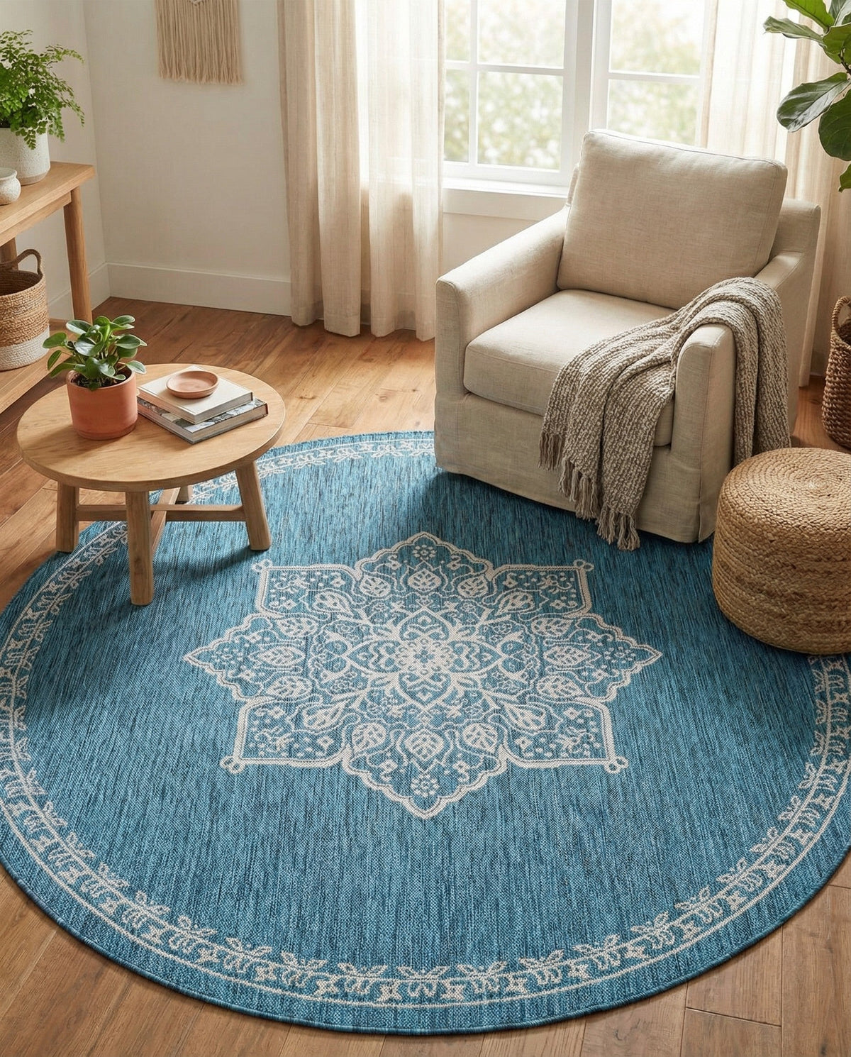 Patio Heritage Collection Area Rug -  Charleston (Teal) Round Teal  lifestyle 86